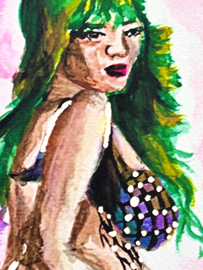 Close-up detail of Nerina Of The Bright Tides showing the green-haired mermaid artwork