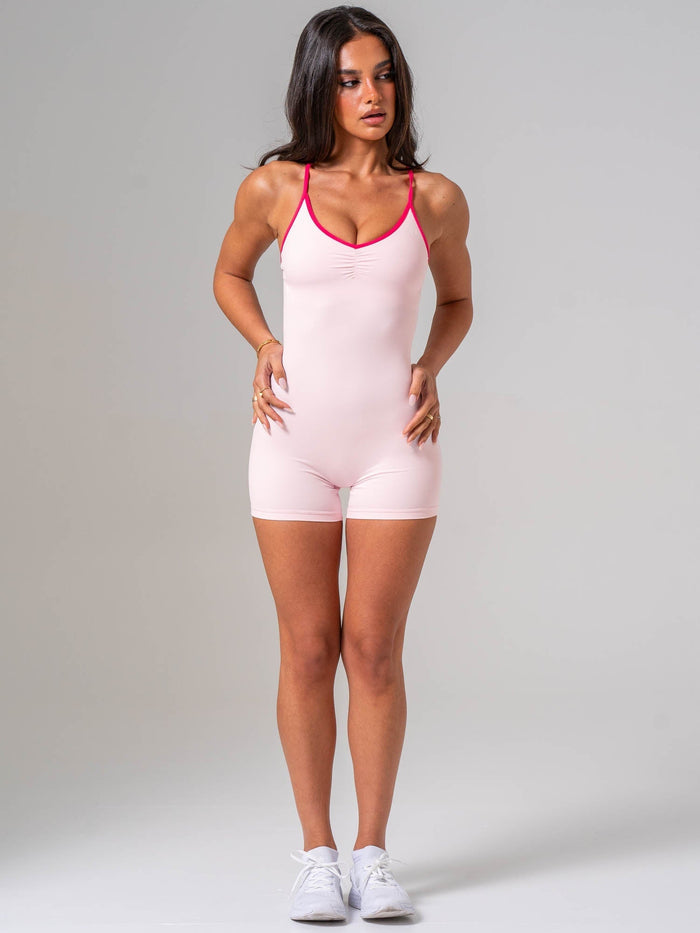 NKD Contrast V Scrunch Bodysuit - Pink On Pink Clothing Ryderwear