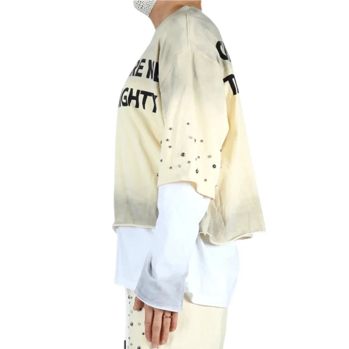 NOEL S/N Jersey 3/4 Sleeve Crop top Tee with Layered long sleeve