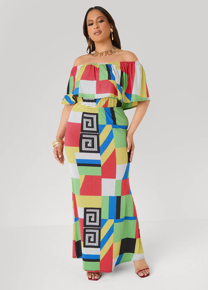 Off The Shoulder Geo Maxi Dress