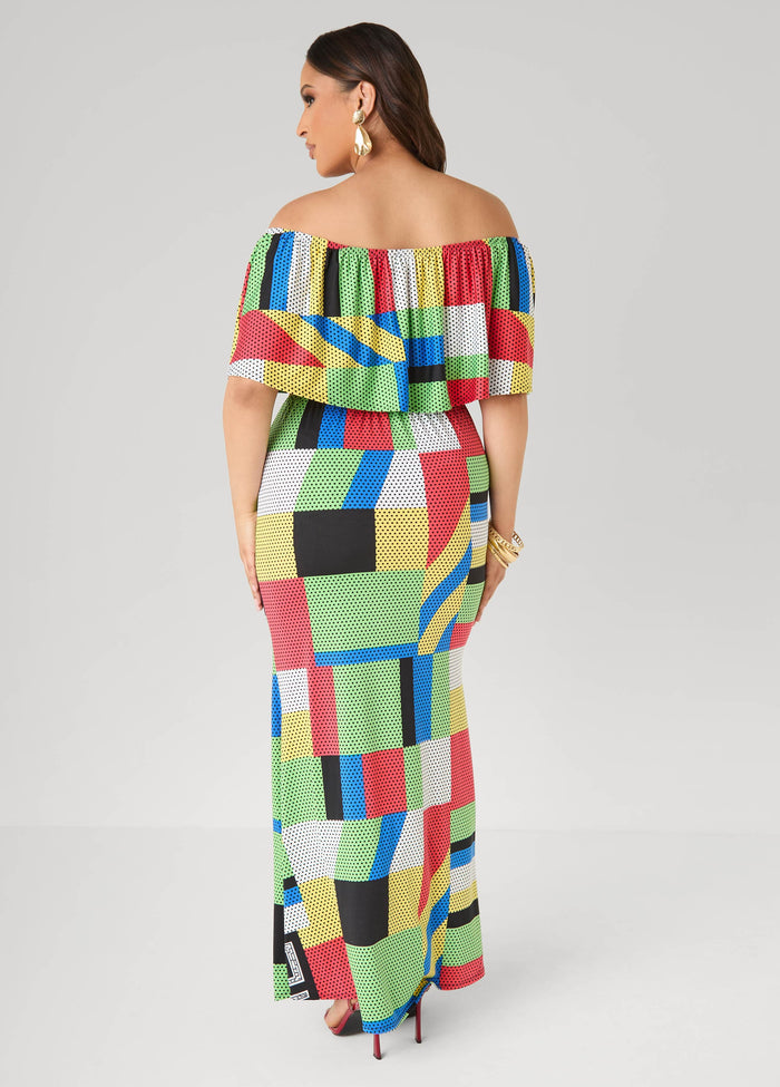 Off The Shoulder Geo Maxi Dress