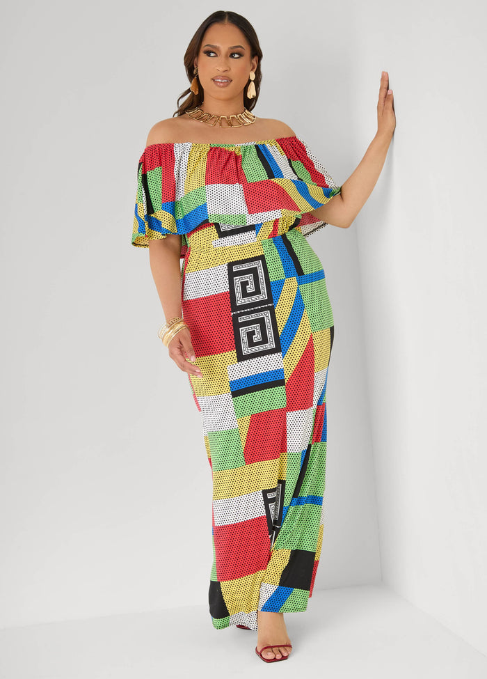 Off The Shoulder Geo Maxi Dress