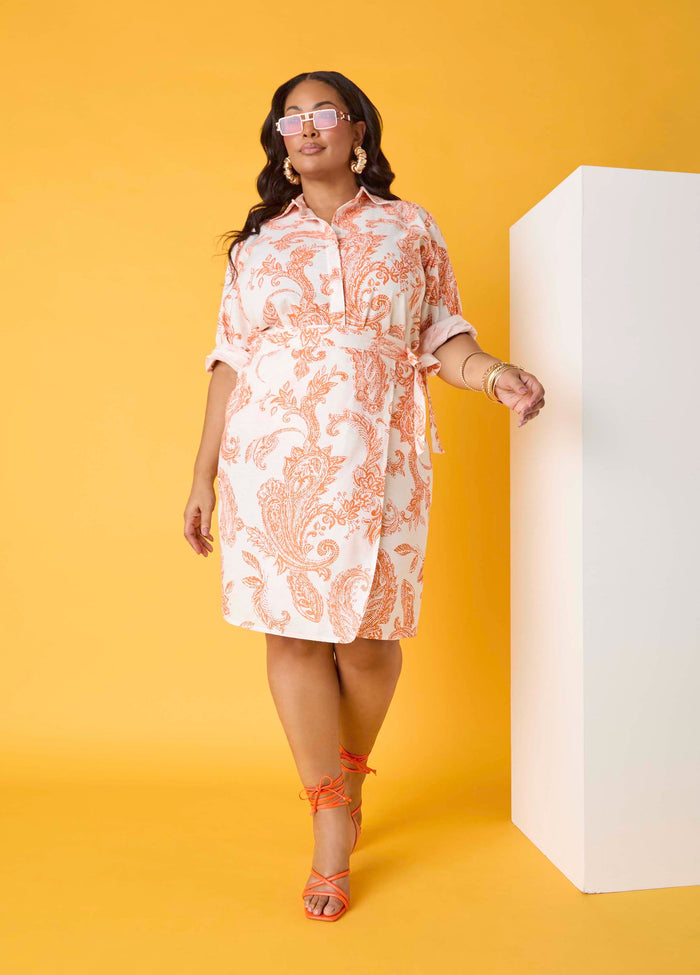 Plus Size Paisley Cotton Linen Wrap Skirt Two Piece Matching Set