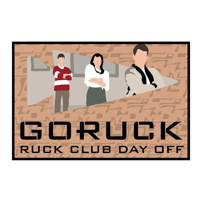 GORUCK Ruck Club Day Off patch with three people illustration on tan background