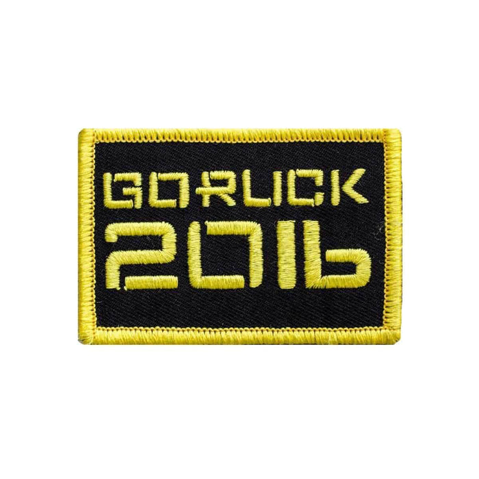 GORUCK 2016 embroidered patch with yellow border and text on black fabric