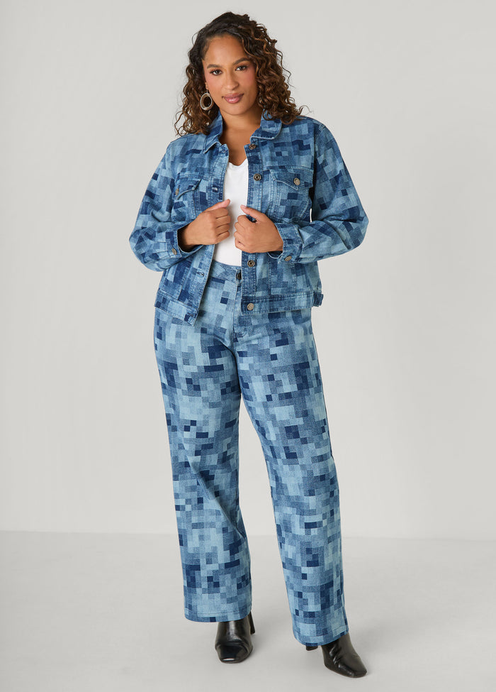 Pixel Print Denim Trucker Jacket