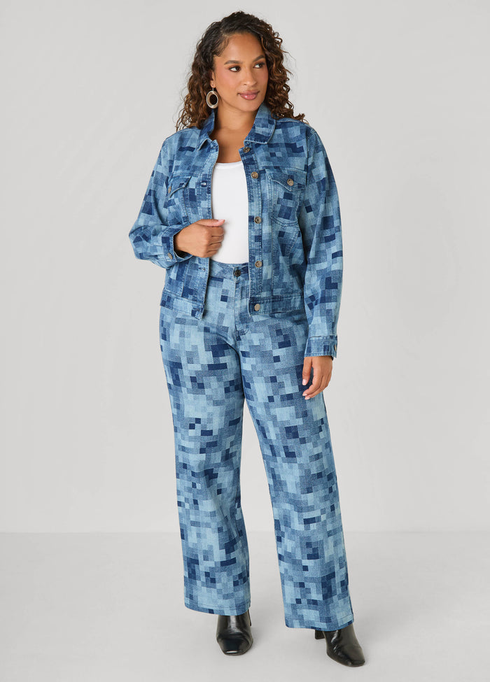 Pixel Print Straight Leg Jeans