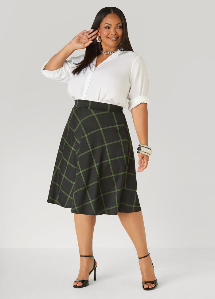 Plaid Ponte A Line Skirt