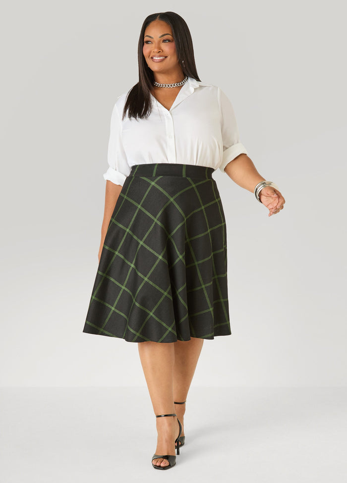 Plaid Ponte A Line Skirt