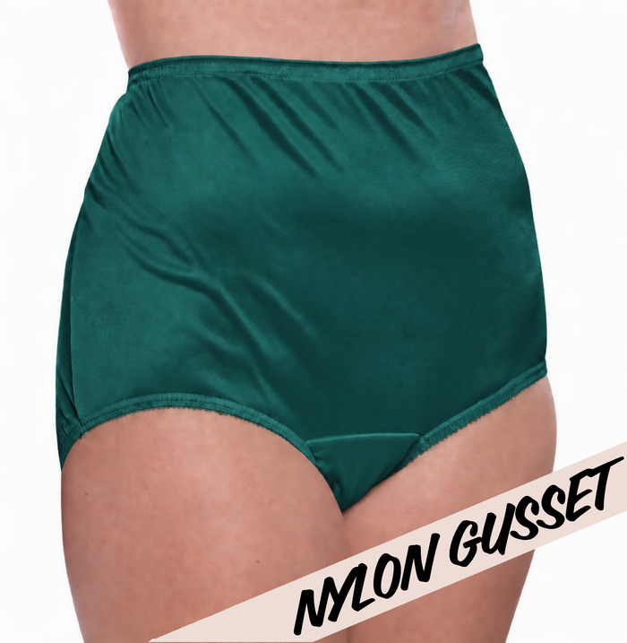 Teri Plain Jane 331 teal 4-pack with nylon gusset, full-coverage nylon briefs.