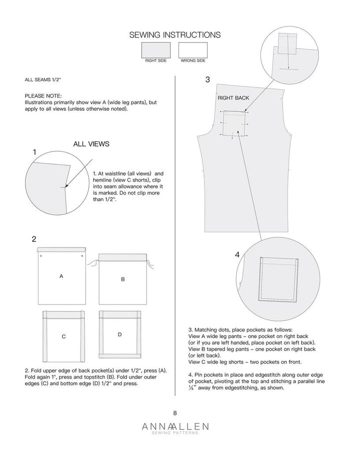 Pomona Pants and Shorts - PDF Sewing Pattern Sizes 00-22