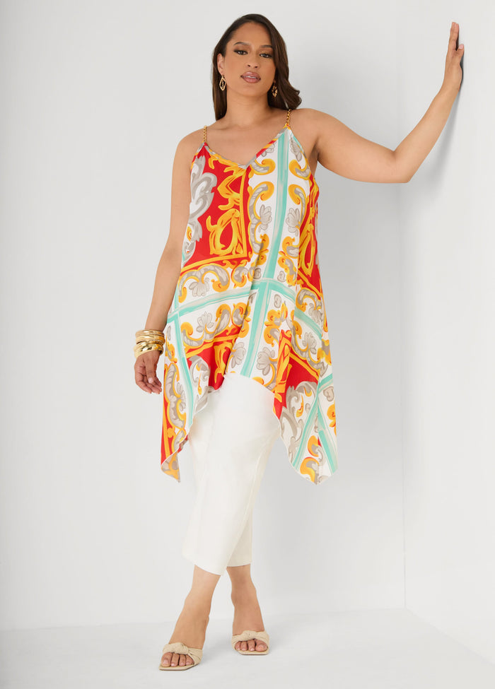 Printed Chain Trimmed Top