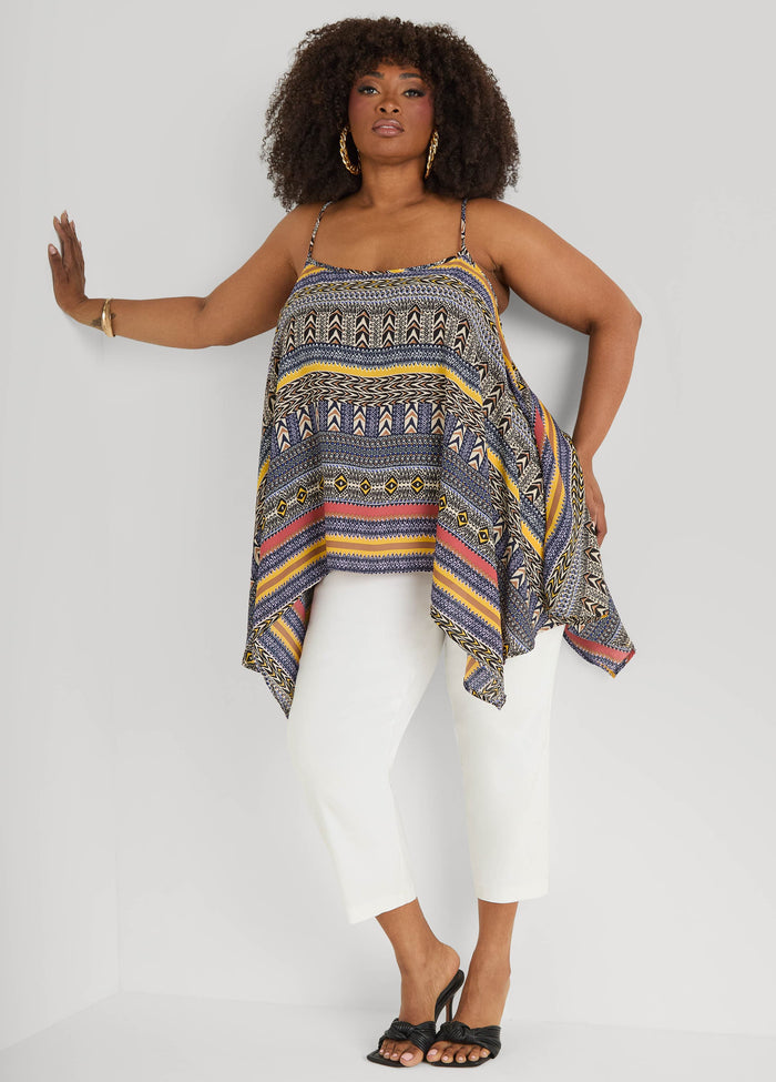 Plus Size Luxe Printed Tank Summer Sleeveless Cutout Top