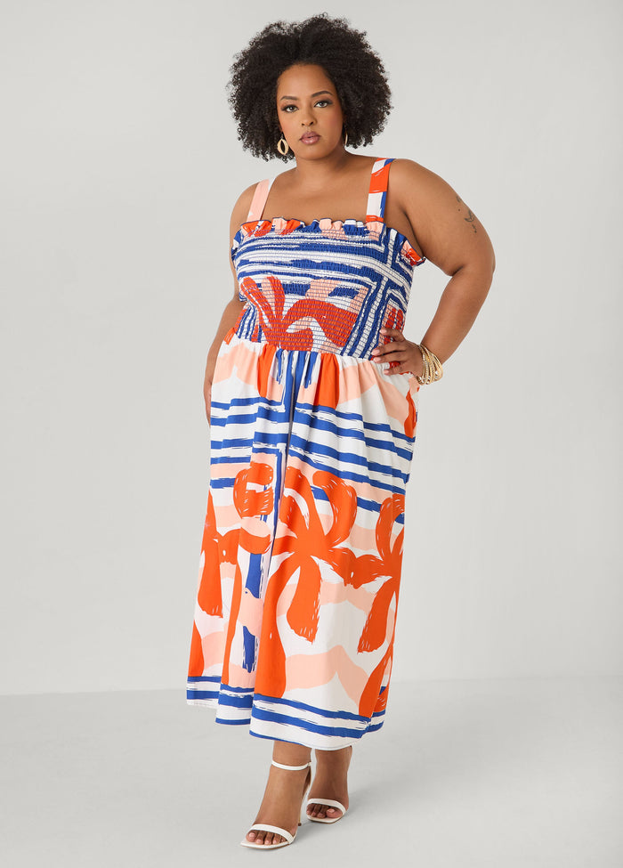 Printed Smocked Maxi Dress