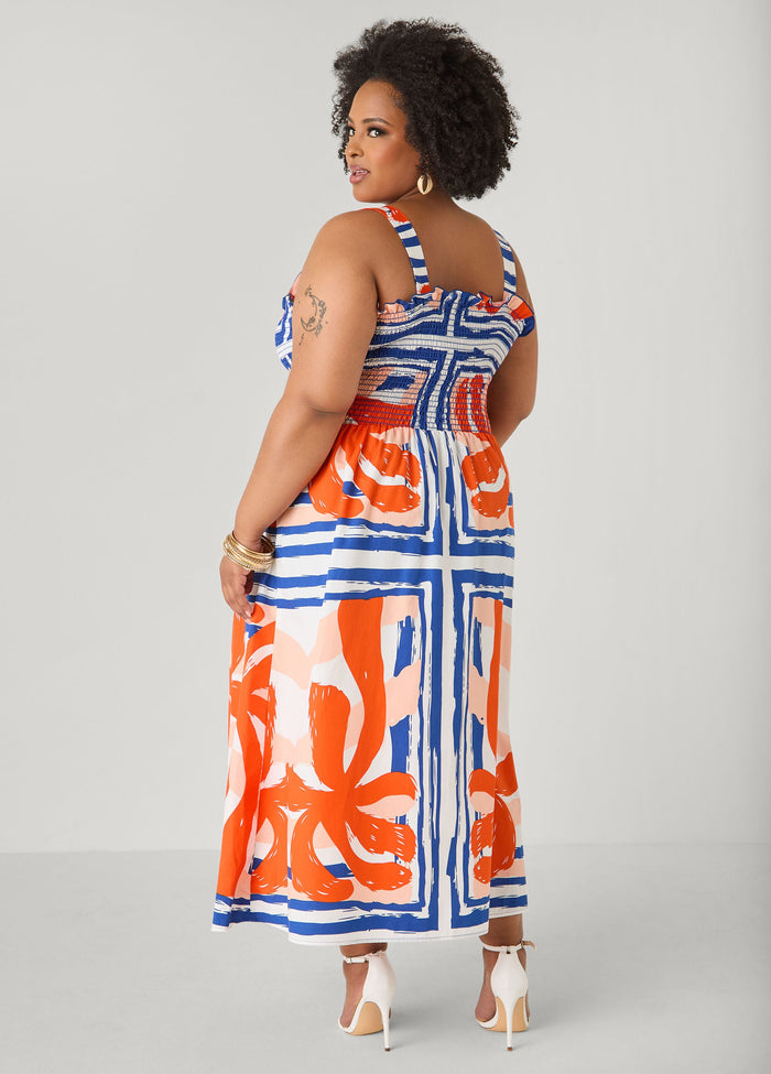 Printed Smocked Maxi Dress