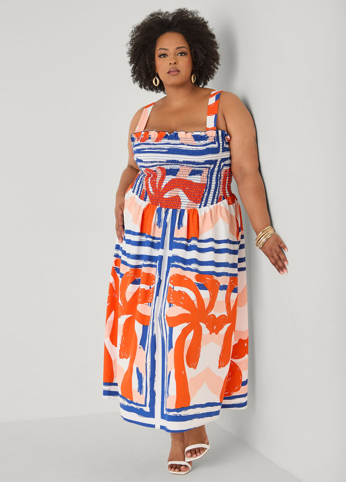 Printed Smocked Maxi Dress