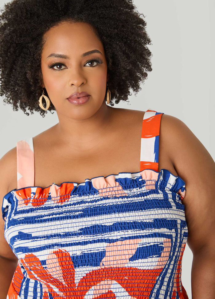 Printed Smocked Maxi Dress