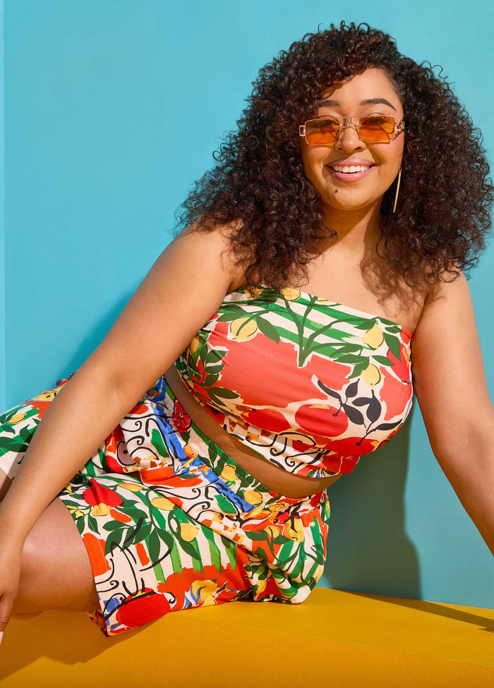 Plus Size Print Stretchy Tube Top Two Piece Matching Set