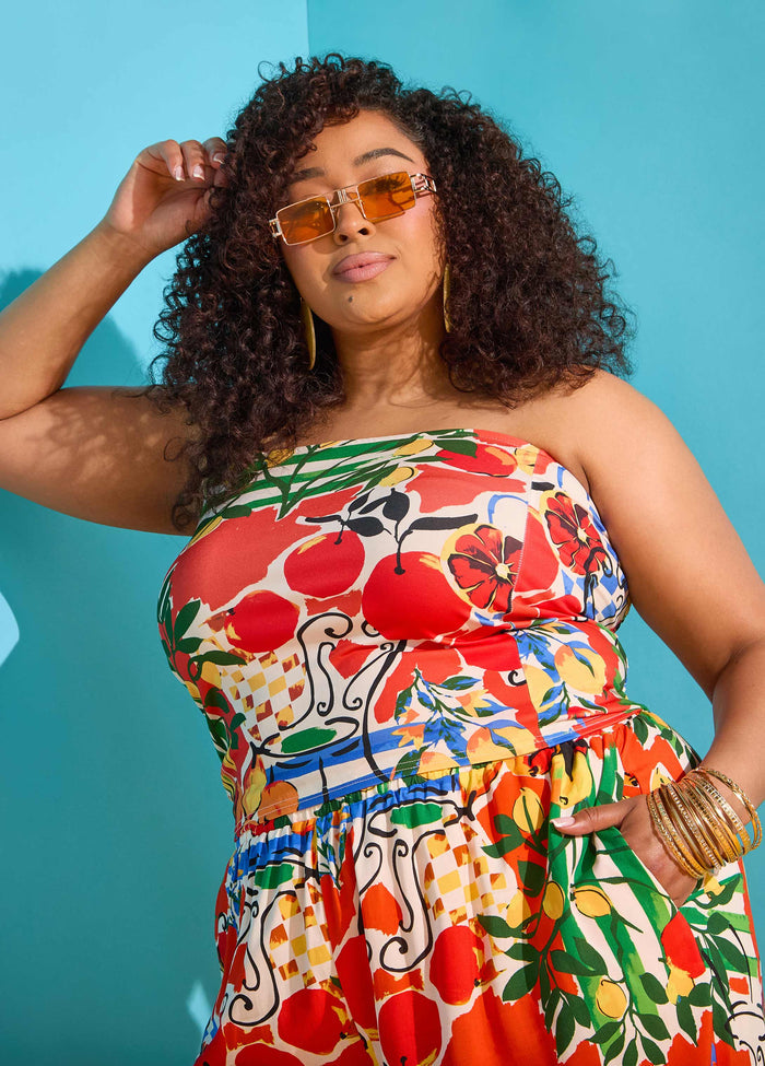 Plus Size Print Stretchy Tube Top Two Piece Matching Set