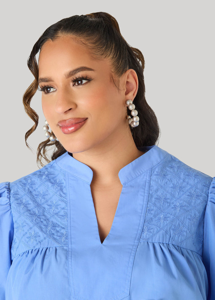 Puff Sleeve Embroidered Top