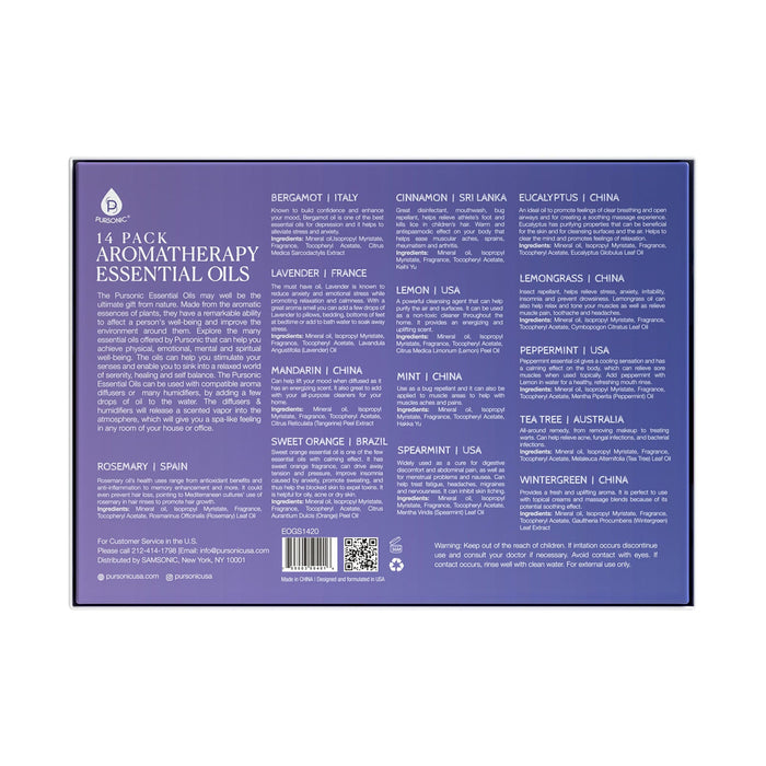 Pursonic 14 Pack Aromatherapy Essential Oil Gift Set