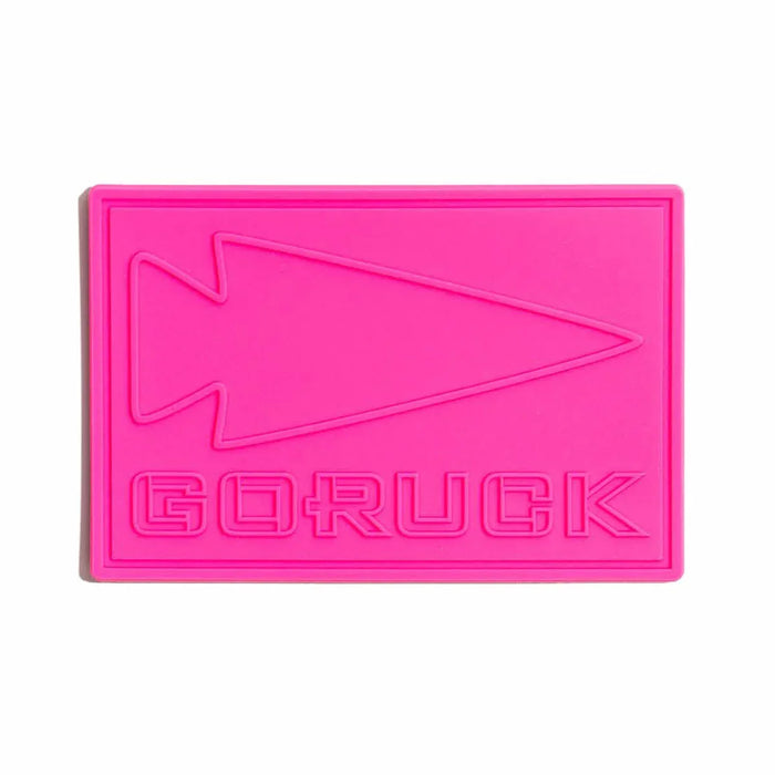 GORUCK hot pink PVC patch with arrowhead logo and embossed GORUCK text