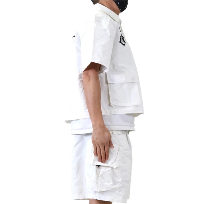 Revol Fine Nylon Twill Boxy Cut Crop Top Short sleeve Buttondown Shirt