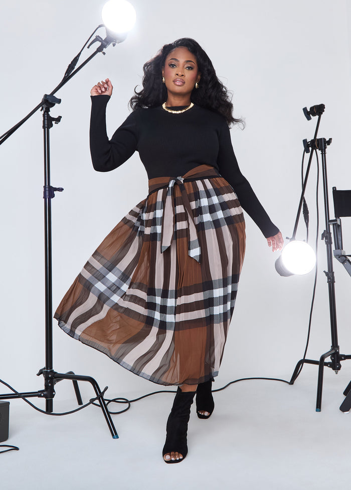 Ribbed And Plaid Maxi Dress