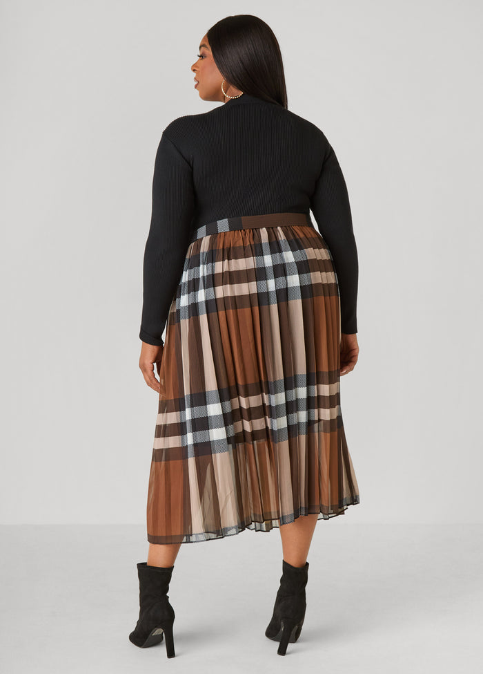 Ribbed And Plaid Maxi Dress