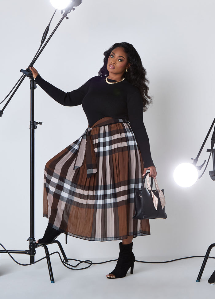 Plaid Mock Neck Maxi Dress