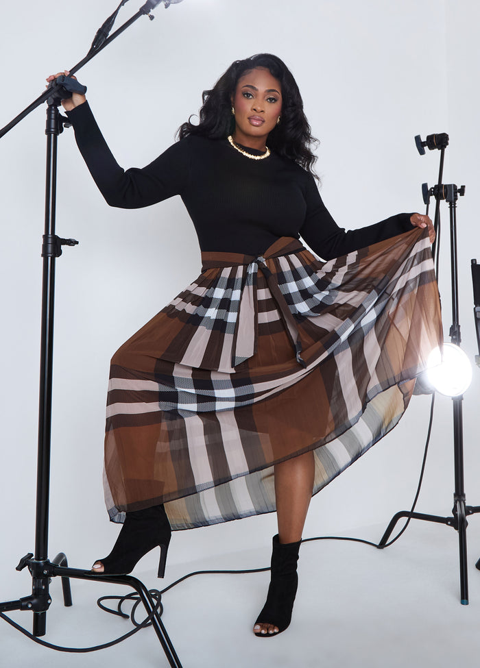 Plaid Mock Neck Maxi Dress