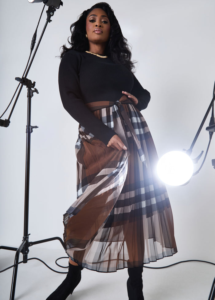 Plaid Mock Neck Maxi Dress