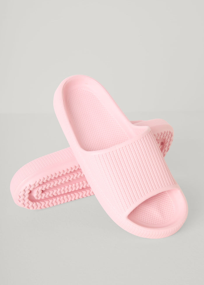 Ribbed Slip On Slide Sandals
