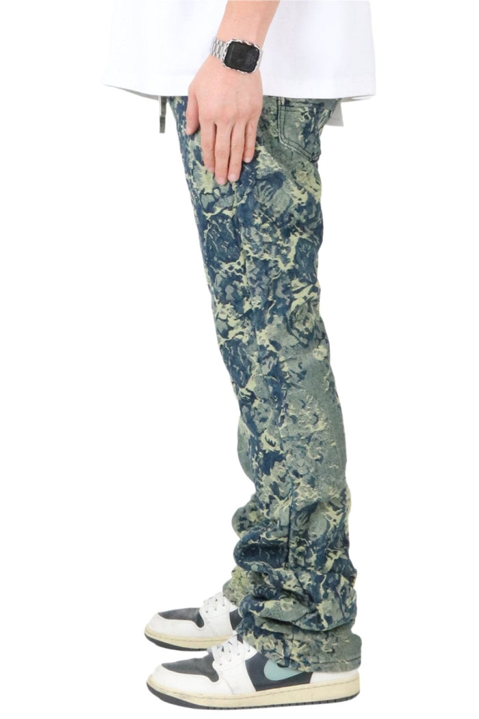 ROBIN Men's premium jacquard flare stacked fit denim pants