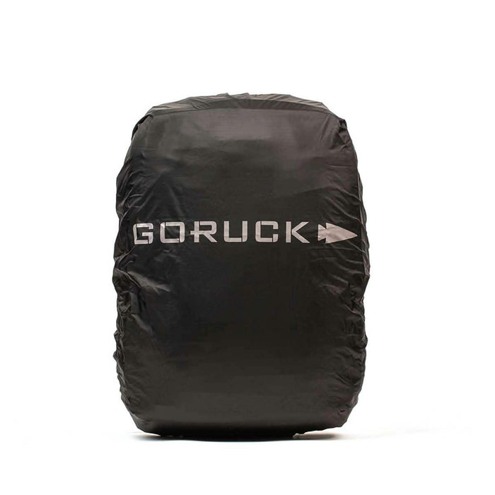 Black GORUCK rucksack rain cover with logo, waterproof gear for outdoor rucking