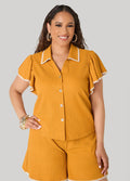 Ruffle Sleeved Textured Shirt