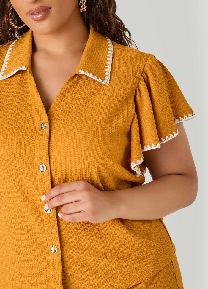 Ruffle Sleeved Textured Shirt