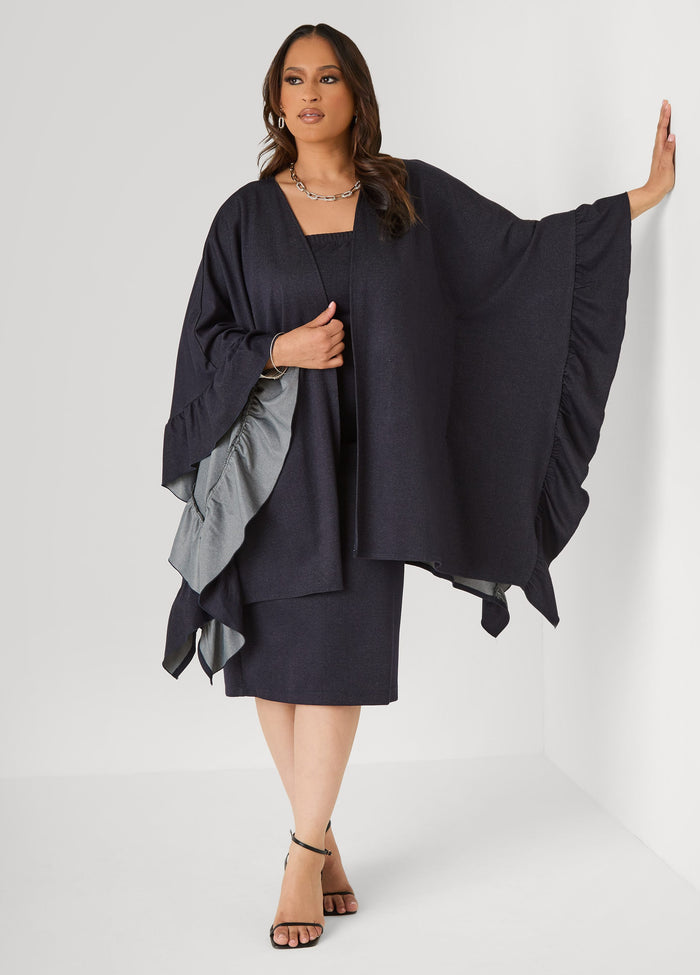 Ruffle Trimmed Denim Kimono