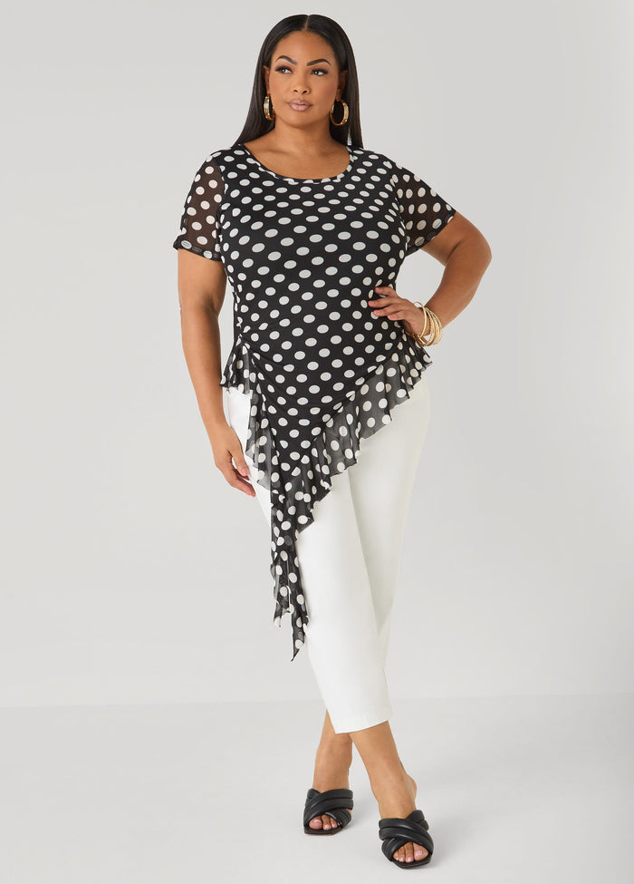 Ruffled Polka Dot Mesh Top