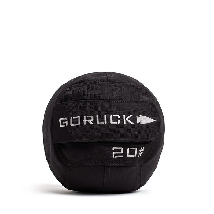GORUCK 20lb ruck sandbag fitness gear, black, with white logo, on white background
