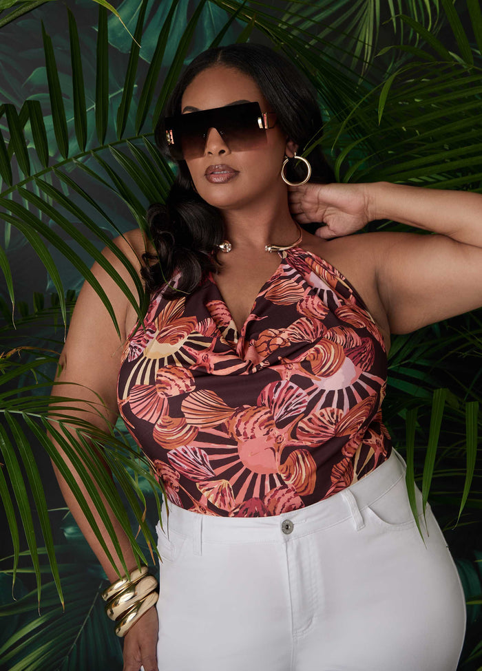 Seashell Print Necklace Halter Top