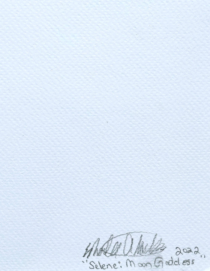 Signed back of Selene The Moon Goddess fine art print by Shalee Talbert