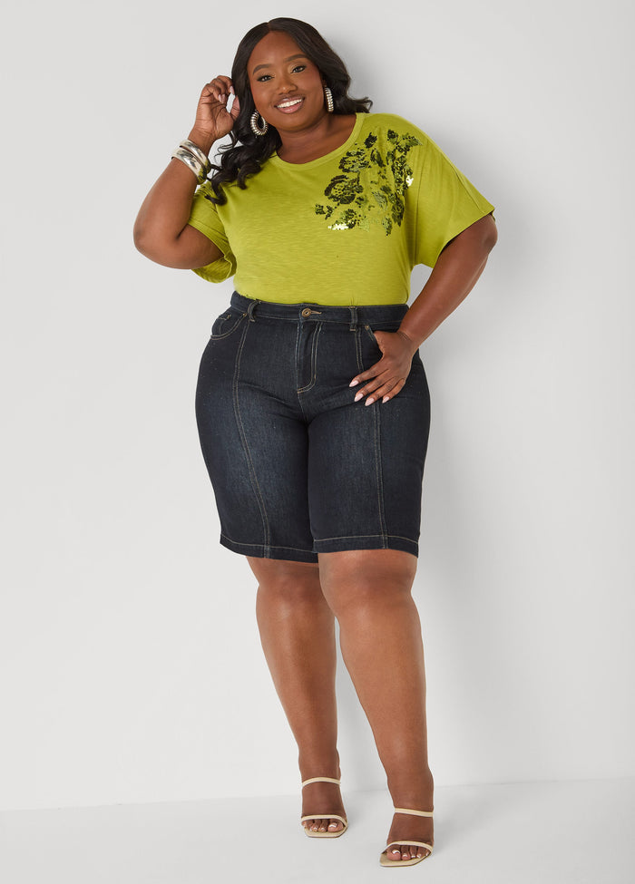 Sequined Floral Jersey Tee