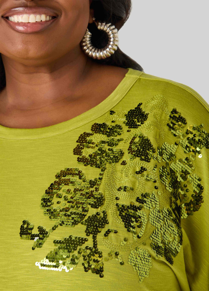 Sequined Floral Jersey Tee