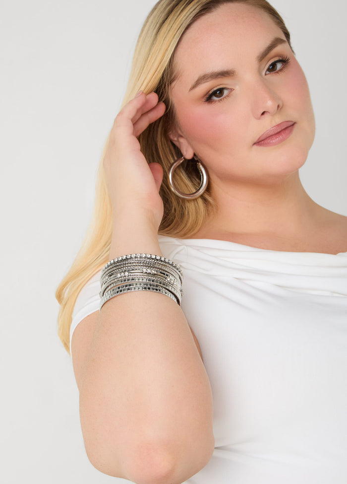 Set Of 13 Silver Tone Bangles