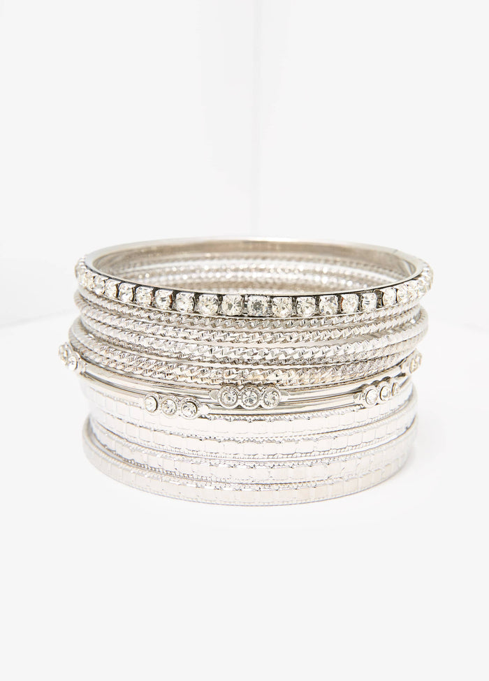 Set Of 13 Silver Tone Bangles