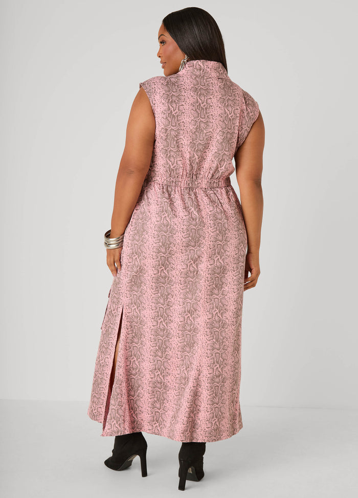 Snake Print Denim Cargo Dress
