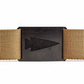 GORUCK coyote belt with black metal buckle and arrowhead logo detail
