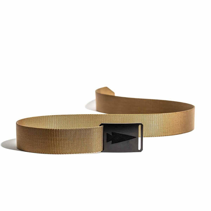 Coyote brown GORUCK rucking belt with black buckle on white background