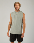 Model spiking a volleyball wearing the STAR Hooded Tank Top"